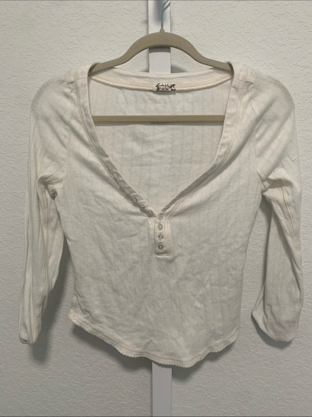 Intimately Free People Coffee Chat White Button Neck Cropped Shirt